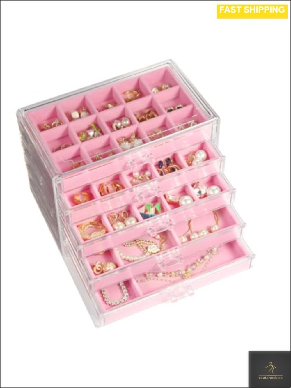 Acrylic Jewelry Box Organizer 5 Drawer Velvet Lining Earring Storage